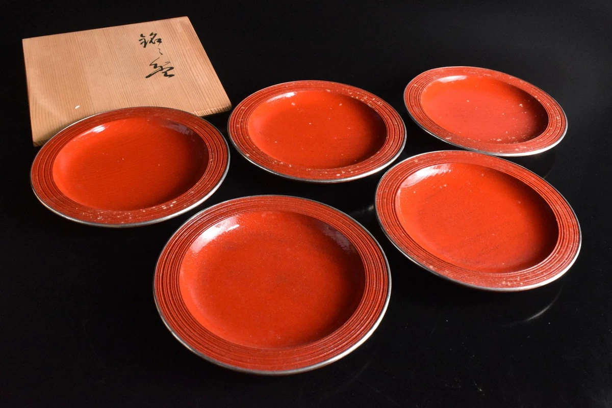 红色木制日本古董盘子| eBay
