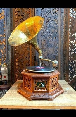 Antikes funktionierendes Grammophon Abspielgerät Phonograph Vinyl Blockflöte ...