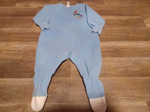 Vintage 80er Schlümpfe Einteiler Overall Strampler Pyjama Cartoon Kleinkind Baby Größe 1T
