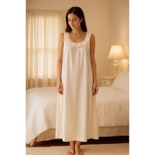 Vintage Sears Nylon Nightgown L 37.5/40.5 Long Ivory Ruffle 1950s Grandmacore