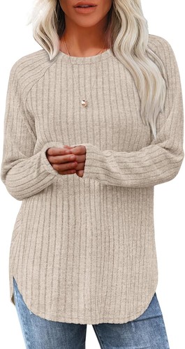 Long Sleeve Shirts Tunic Tops for Women Loose Fit Crew Neck Pullover Sweaters
