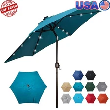 Patio Solar Table Market Umbrella W/ 18 LED Lighted Shelter Garden Yard 7.5 ft