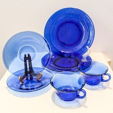 6 Piece Cobalt Blue Tea Cup Tea Plate Bread Plate Set