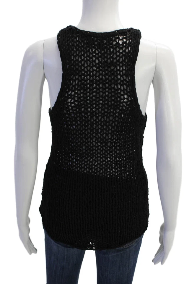 Regata Vince feminina de malha aberta sem mangas gola redonda preta tamanho P - Imagem 3 de 4