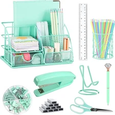 Green Desk Organizers and Accessories Office Supplies Set Stapler, Pen 