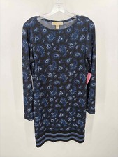 Pre-Owned MICHAEL Michael Kors Navy Size Medium Printed Shift Long Sleeve Dress