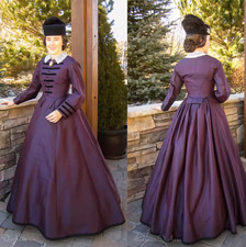 1860s Victorian Dress Purple Gown Women Historical Civil War Era Dress Vintage