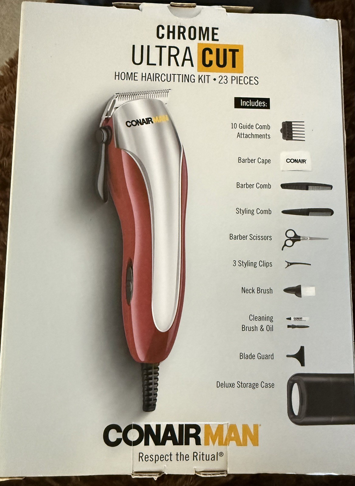 Conairman Chrome Ultra Cut 23 Piece Home Haircutting Kit, Red, HC221R