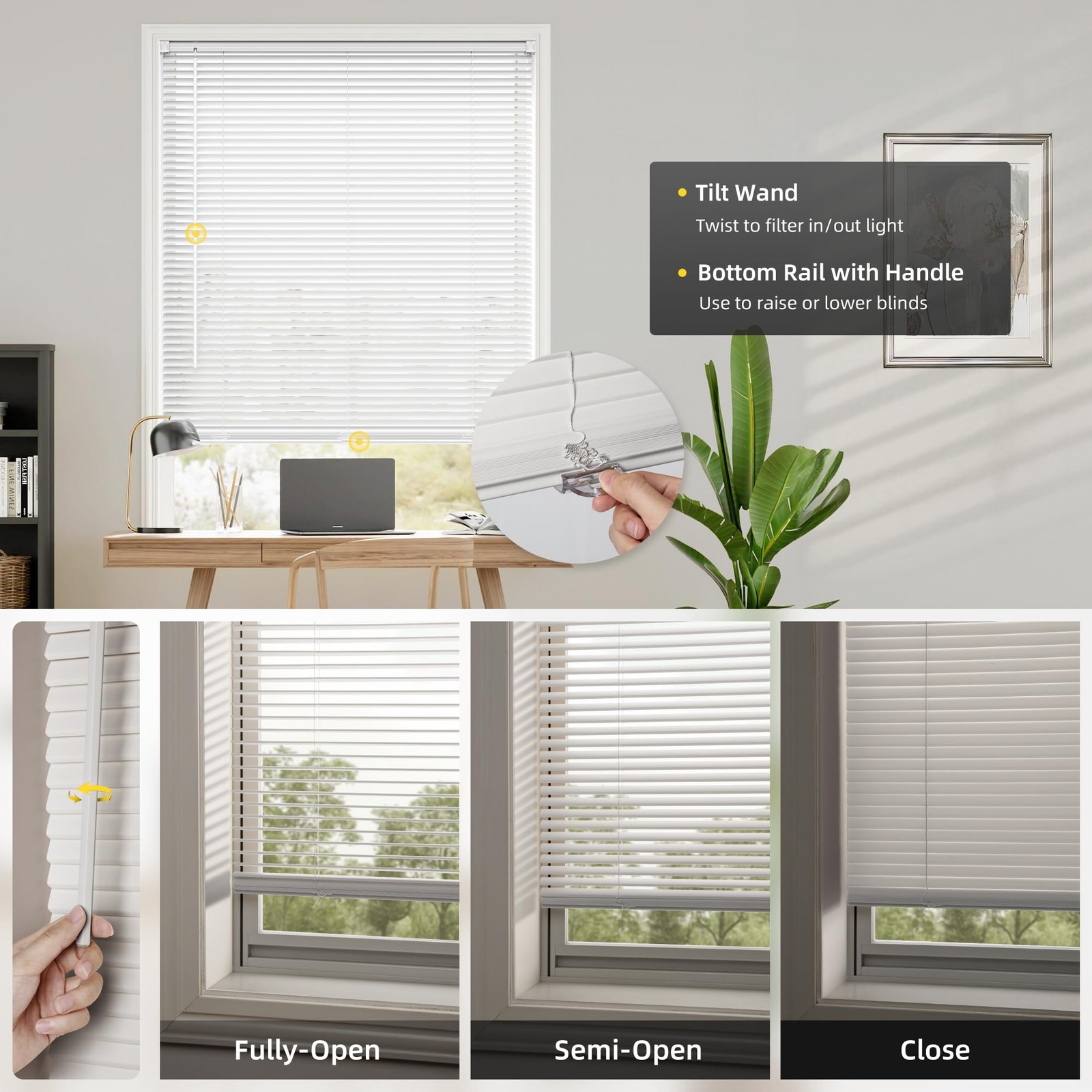 100% Privacy L-Shaped Blades Mini Blinds for Indoor Windows 1" Vinyl Cordless...