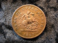 Large old world token coin Bank of Upper CANADA penny 1857 KMTn3 St. George 598