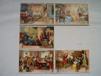 Liebig collectible pictures (a667) from the life of Mozart, 5 pictures, pictures have age and