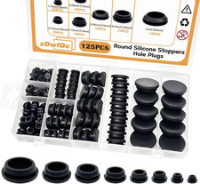 125PCS 8 Sizes Black Rubber Plugs for round Holes Silicone Plugs, 1" 3/4" 5/8" 1
