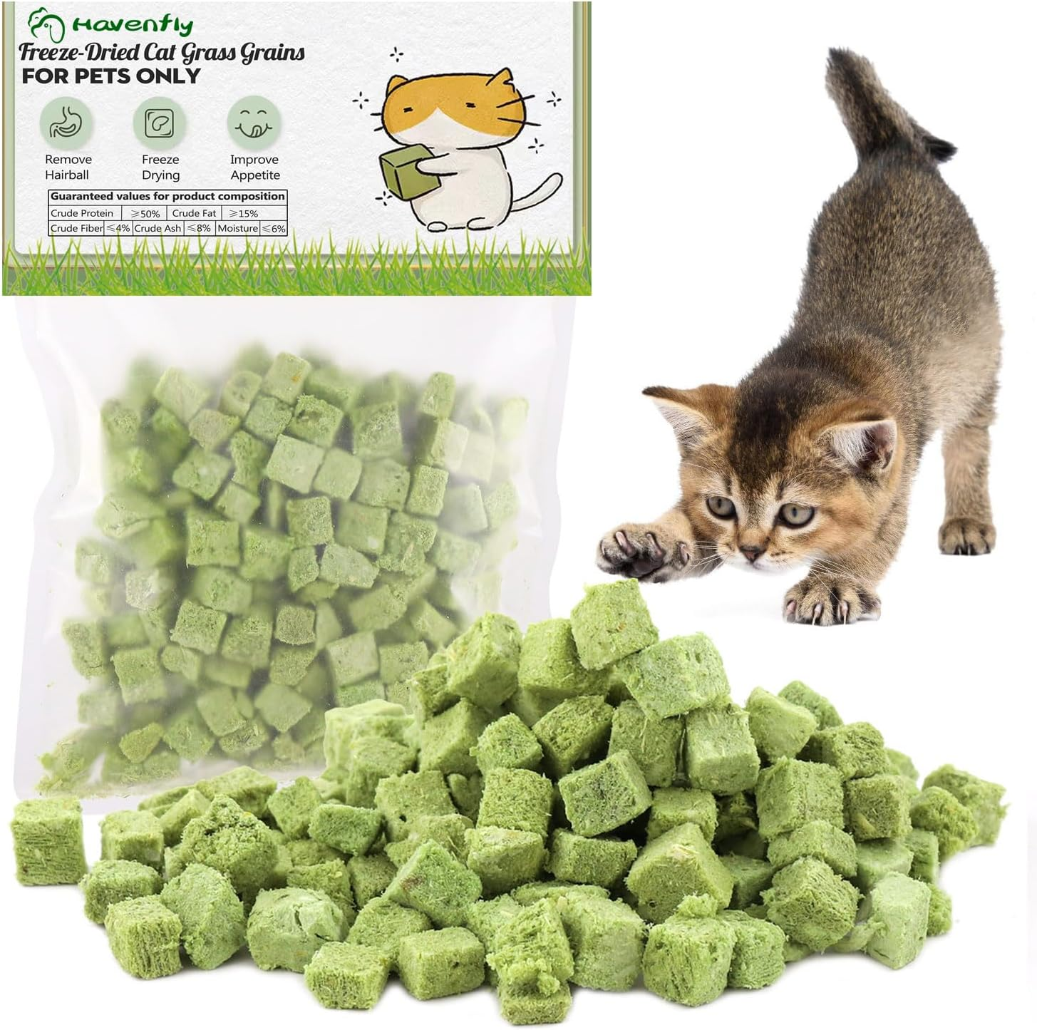 60G Cat Grass Treats for Cats, Freezed Drying Cat Grass Teething Stick Snacks, E