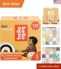 Hypoallergenic Diapers, Size 1 8-12 lbs , 128 Count Boy  Neutral Packs