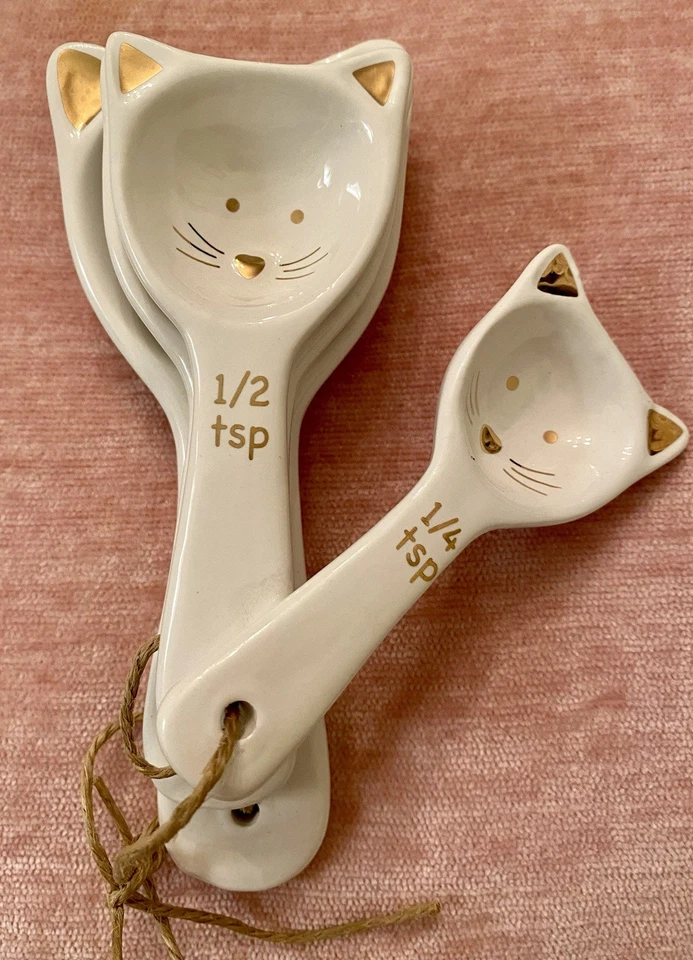 Cat Shaped Ceramic Measuring Spoons Set of 4 White&Gold Cat Lover Gift - Image 4 of 4