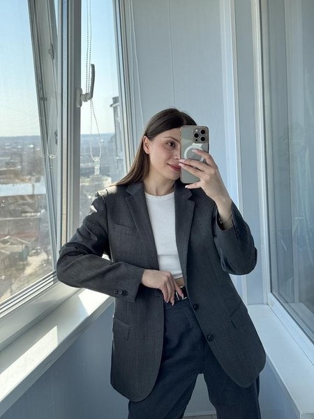 Women Hugo Boss Blazer Grey Wool S-M
