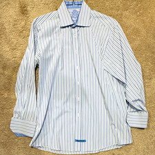 English Laundry Men’s Cotton Striped Dress Shirt Blue/White 16.5 32/33