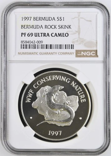 1 Dollar 1997 Bermuda Rock Skink, Bermuda NGC PF 69 Ultra Cameo Top Pop