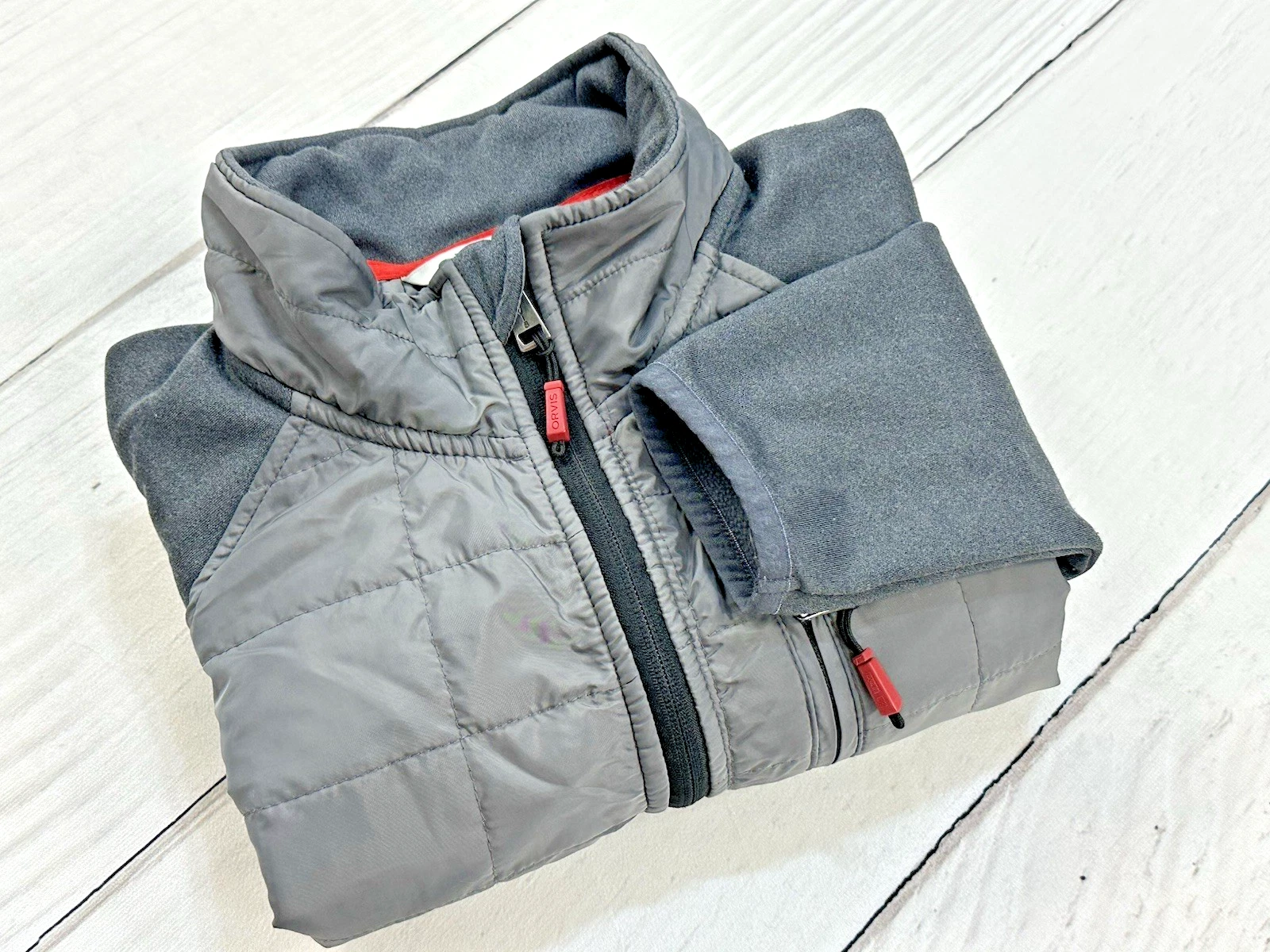 Orvis Jacket Mens M Gray Quilted Full Zip Classic Collection Hybrid Soft Shell