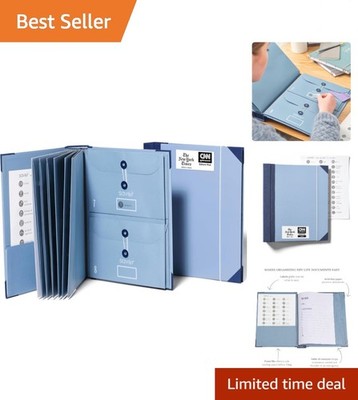 Elegant Blue Document Organizer - 10 Pockets with Guided Labels & Acid-Free D...