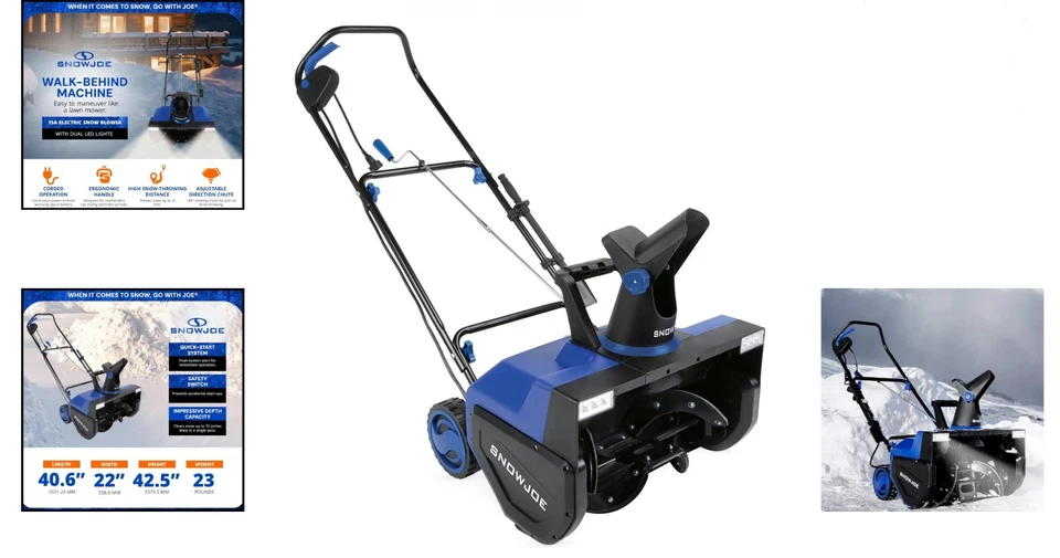 Soplador de nieve eléctrico de alto rendimiento - motor de 15 amperios y eficiencia de trayectoria de 22 pulgadas Foto 2 de 4