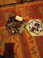 Tin Of Vintage Mixed  Antique Old  Buttons. Edward Sharp Toffee Tin Birds 