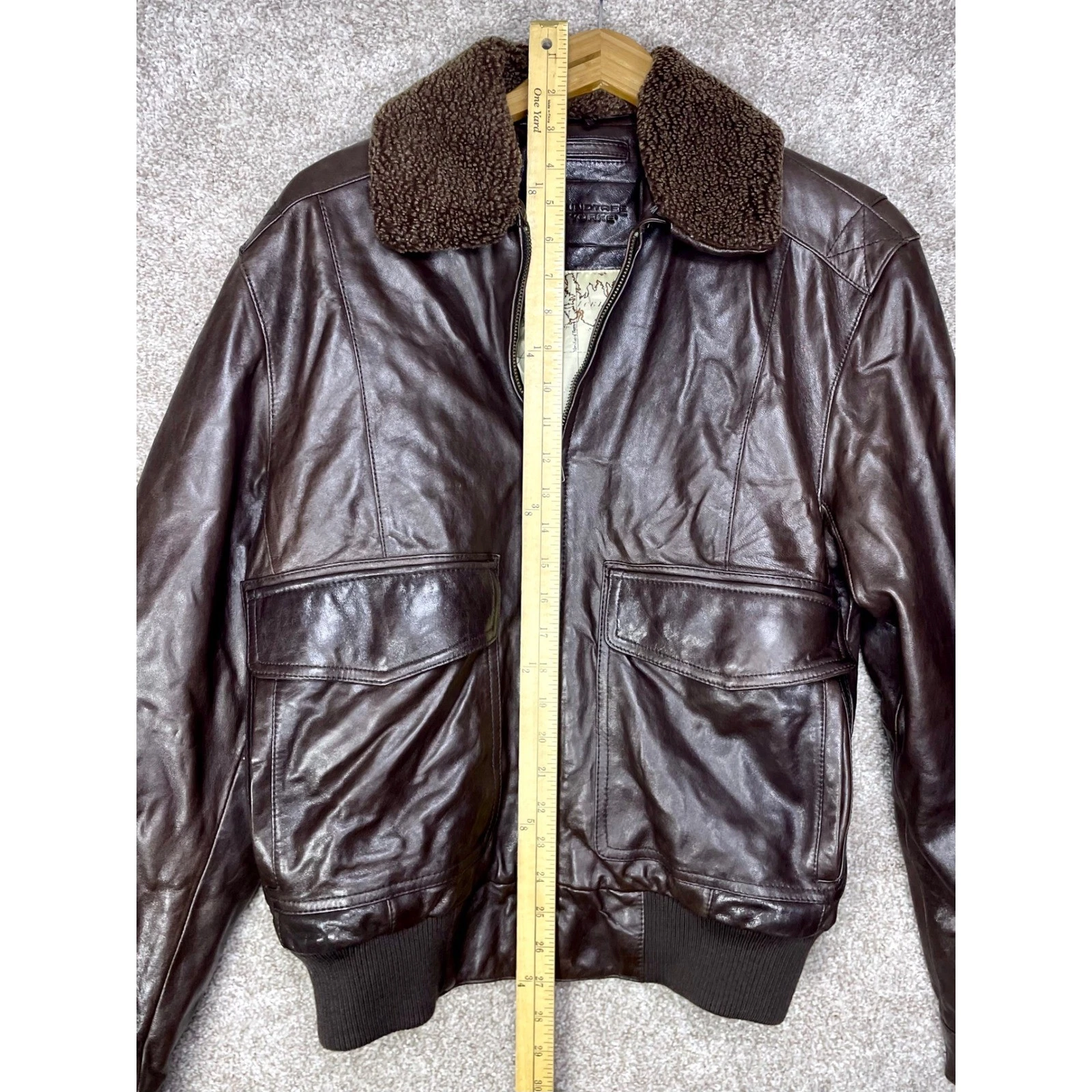 Roundtree & Yorke Lambskin Leather Bomber Jacket Mens S Brown Aviator Fur Moto - product detail image 8