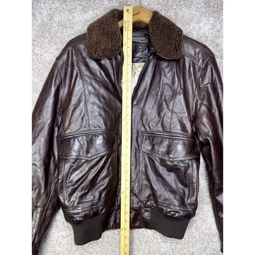 Roundtree & Yorke Lambskin Leather Bomber Jacket Mens S Brown Aviator Fur Moto image 8