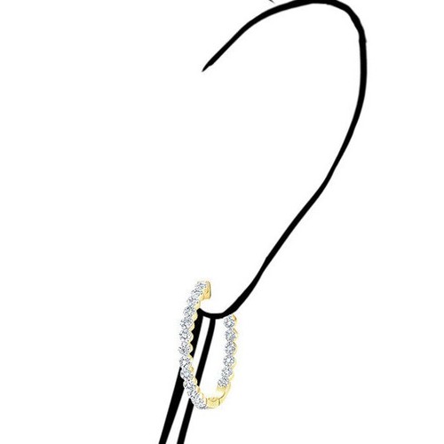 1.12CTW Real Diamond 10K Gold Yellow White Rose Inside Outside Hoop Earrings - Picture 2 of 21