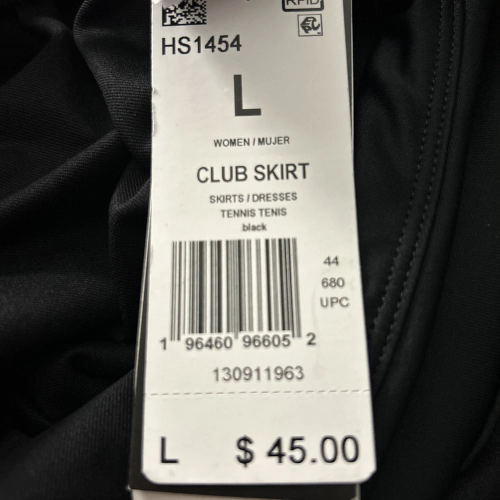 NWT Adidas Black Club Tennis Skirt Size L MSRP $45