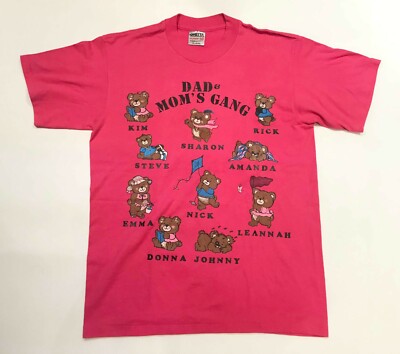 Vintage Oneita Dad & Mom's Gang T-Shirt Pink XL Tee USA
