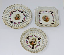 Schumann Bavaria Reticulated Porcelain Courting Couple Bowls & Plate