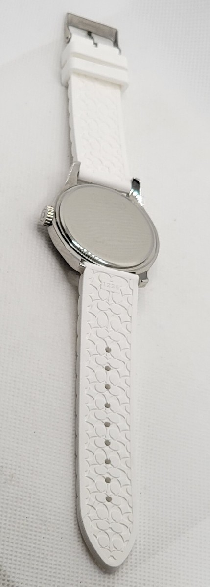 Ladies Coach Round Silver Tone White Logo Dial Silicone Band  display picture 2