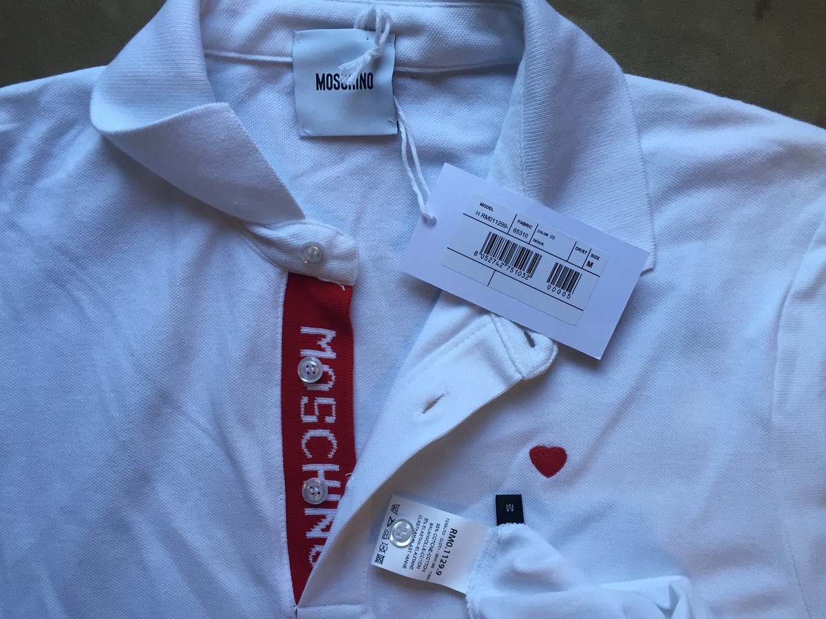 MOSCHINO COOL WHITE RED EMBROIDERED HEART AND PLACKET