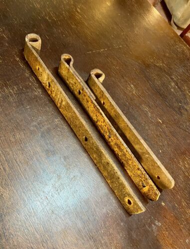 Set of Three Antique Old Metal Iron Rusted Barn Door Straps Hardware Parts - Picture 4 of 5