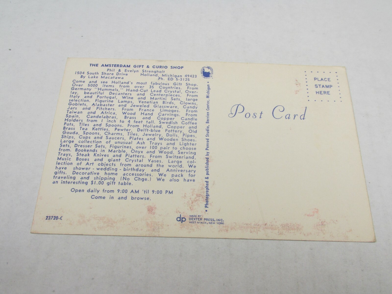 G189 Postcard The Amsterdam Gift Shop Holland Michigan MI eBay