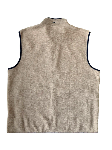 Vineyards Vines Size XL Beige/Navy Blue Sherpa Fleece Vest Full Zip Men's - Picture 2 of 7
