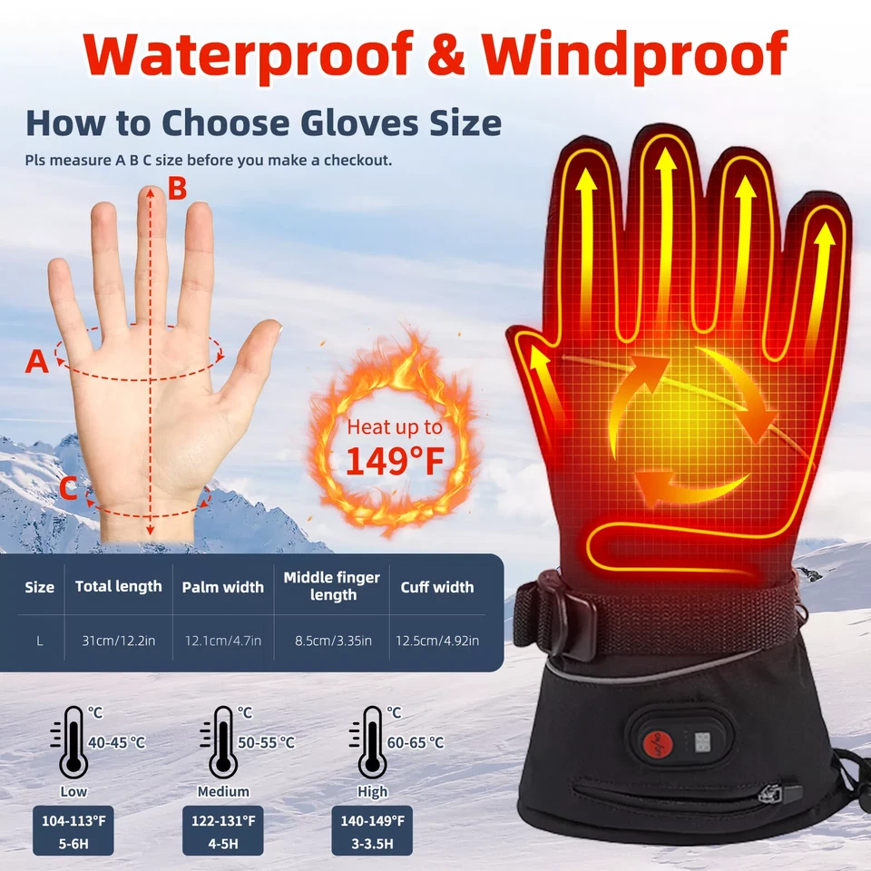 Men Women Motorcycle Electric Heated Gloves Touchscreen Winter Warm 2700mAh Foto 3 de 4