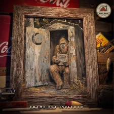 Vintage Sasquatch Bigfoot Art Print Outhouse Artwork Bathroom Wall Decor Gift