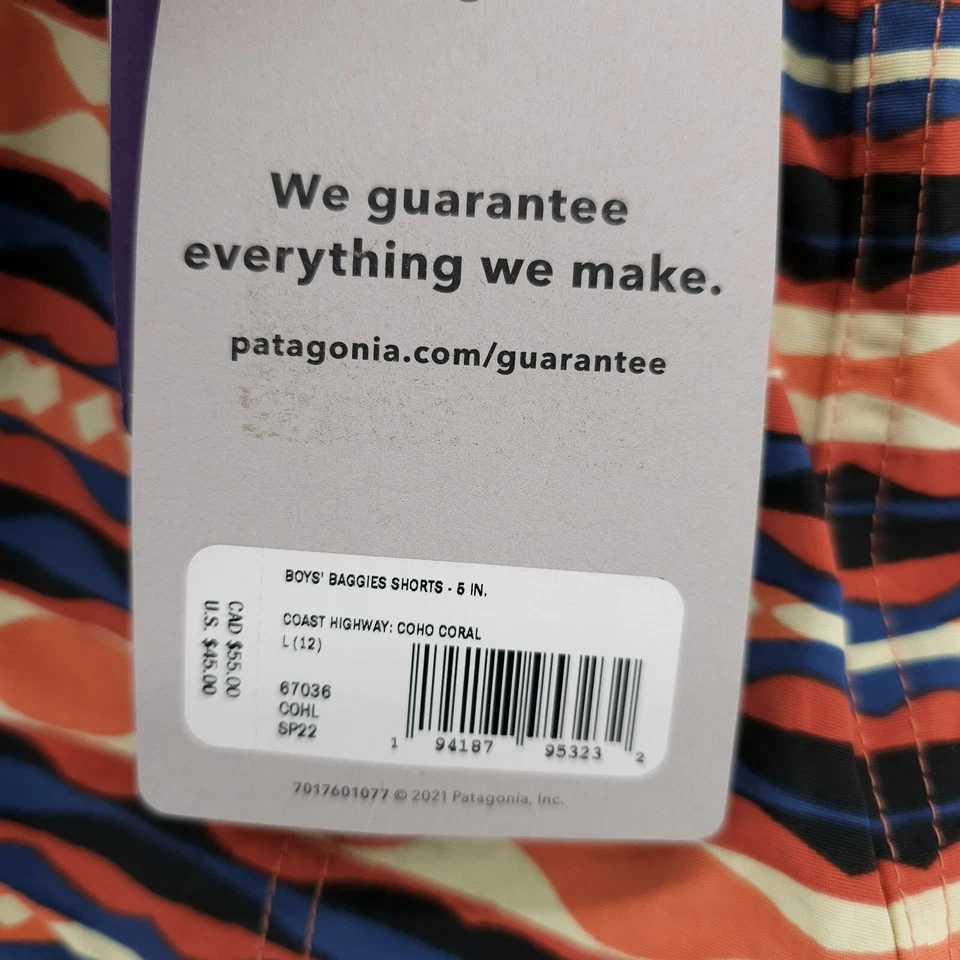 NWT Patagonia Boy's Baggies Shorts 5" Inseam Coast Highway Coho Coral LARGE - Image 4 of 4