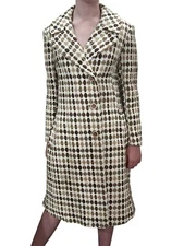 Sz S~M Vtg 60s Coat Ivory Tan Nubby Woven Asymmetrical Betty Rose Princess Seam