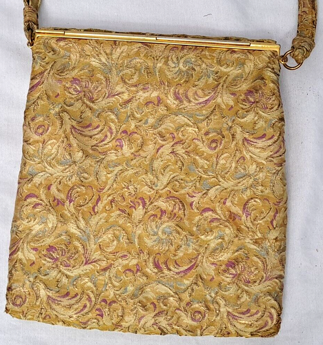 Bags By Josef Makeup Bag Purse Vintage Jacquard Paisley Mustard Pink 8x6.5" - Picture 5 of 15