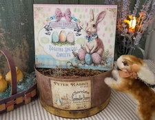 OLD BUNNY RABBIT SHABBY CHIC PRIMITIVE VINTAGE FOLK STYLE EASTER EGG SWEETS SIGN