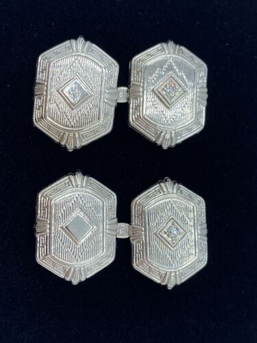 VTG Edwardian 14K White Gold Cufflinks Diamond Accent 3.6 Grams - Picture 8 of 10