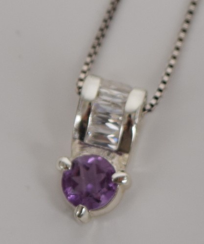 FAS 925 Sterling Silver Purple Amethyst Earrings Necklace Set CZ - 第 5/6 張圖片