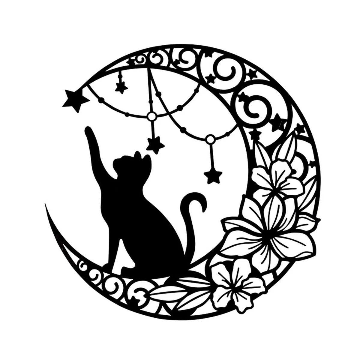 Metal Moon Cat Wall Art Iron Art Black Cat And Moon Wall Metal