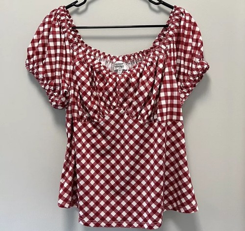 Unique Vintage 2X / 18 Red And White Gingham Top