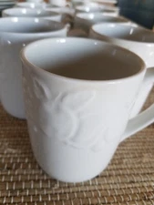 Libbey fruit embossed coffee mugs off white EUC