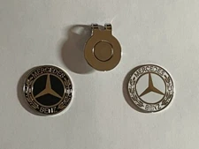 (2) Mercedes Benz 1" Coin Style Golf Markers With Bonus Hat Clip - A Great Deal!