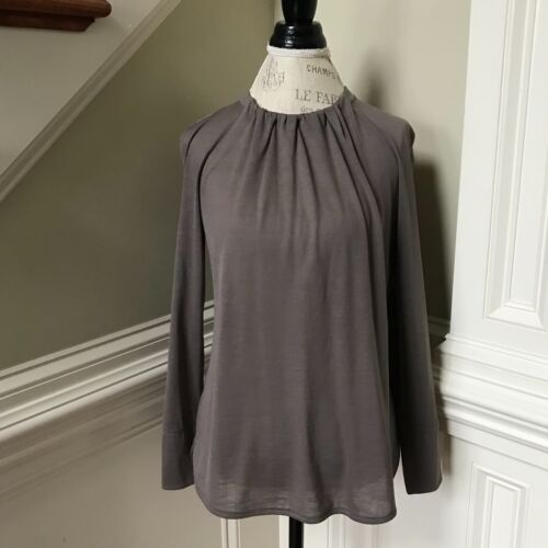 Brunello Cucinelli Gathered Neck Top Blouse Shirt Womens Large Brown Tie Back - Picture 2 of 13